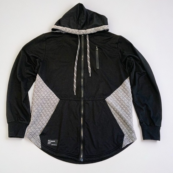 Rocawear Black & Gray Quilted Full-Zip Hoodie Small - Picture 1 of 8
